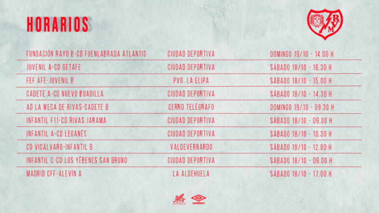 Horarios Fundación Rayo Femenino: 18-19 de octubre