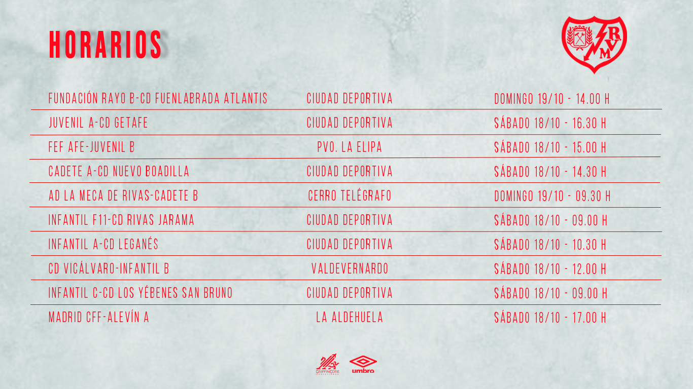 En este momento estás viendo Horarios Fundación Rayo Femenino: 18-19 de octubre
